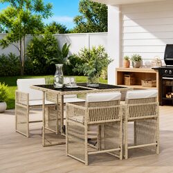 5 Piece Beige Poly Rattan Garden Dining Set