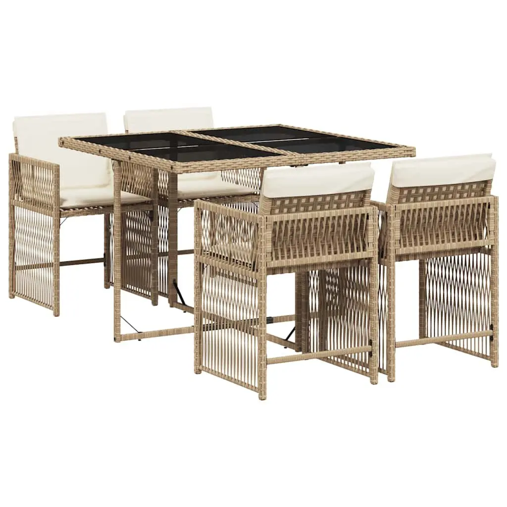 5 Piece Garden Dining Set PE Rattan Beige Outdoor Patio Furniture