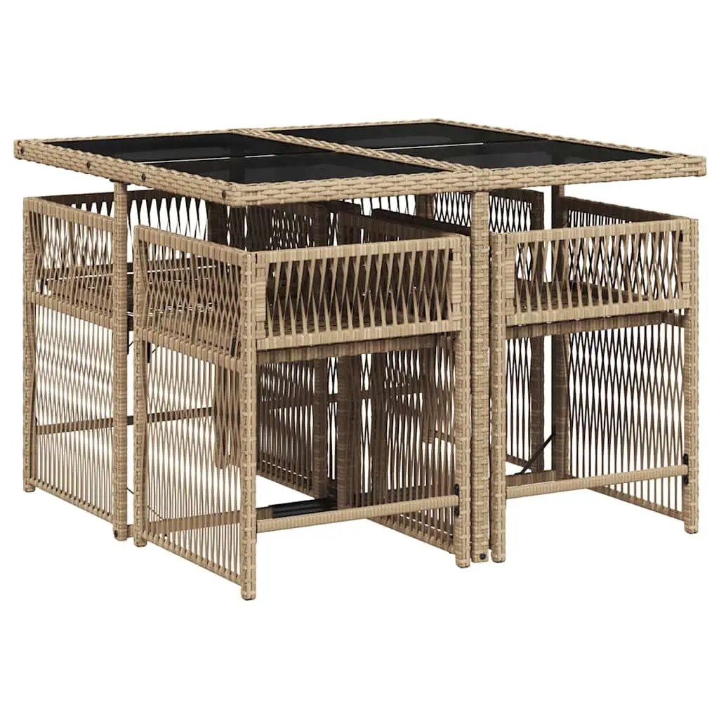 5 Piece Garden Dining Set PE Rattan Beige Outdoor Patio Furniture