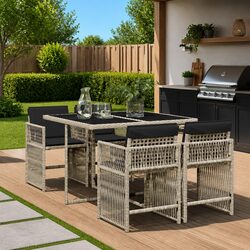 Premium 5 Piece Grey Poly Rattan Outdoor Dining Set
