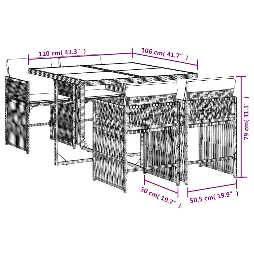 5 Piece Grey Poly Rattan Outdoor Dining Set