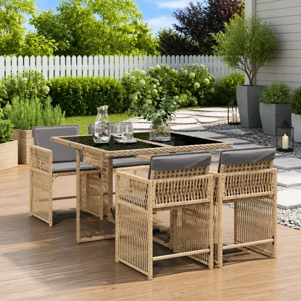 5 Piece Outdoor Dining Set with Durable PE Rattan Chairs