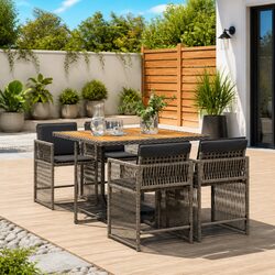 Premium 5 Piece Grey Poly Rattan Garden Dining Set