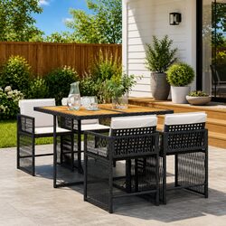 Durable 5-Piece Garden Dining Set with Black Poly Rattan