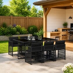 Stylish 7 Piece Black Outdoor Dining Set with Cushions