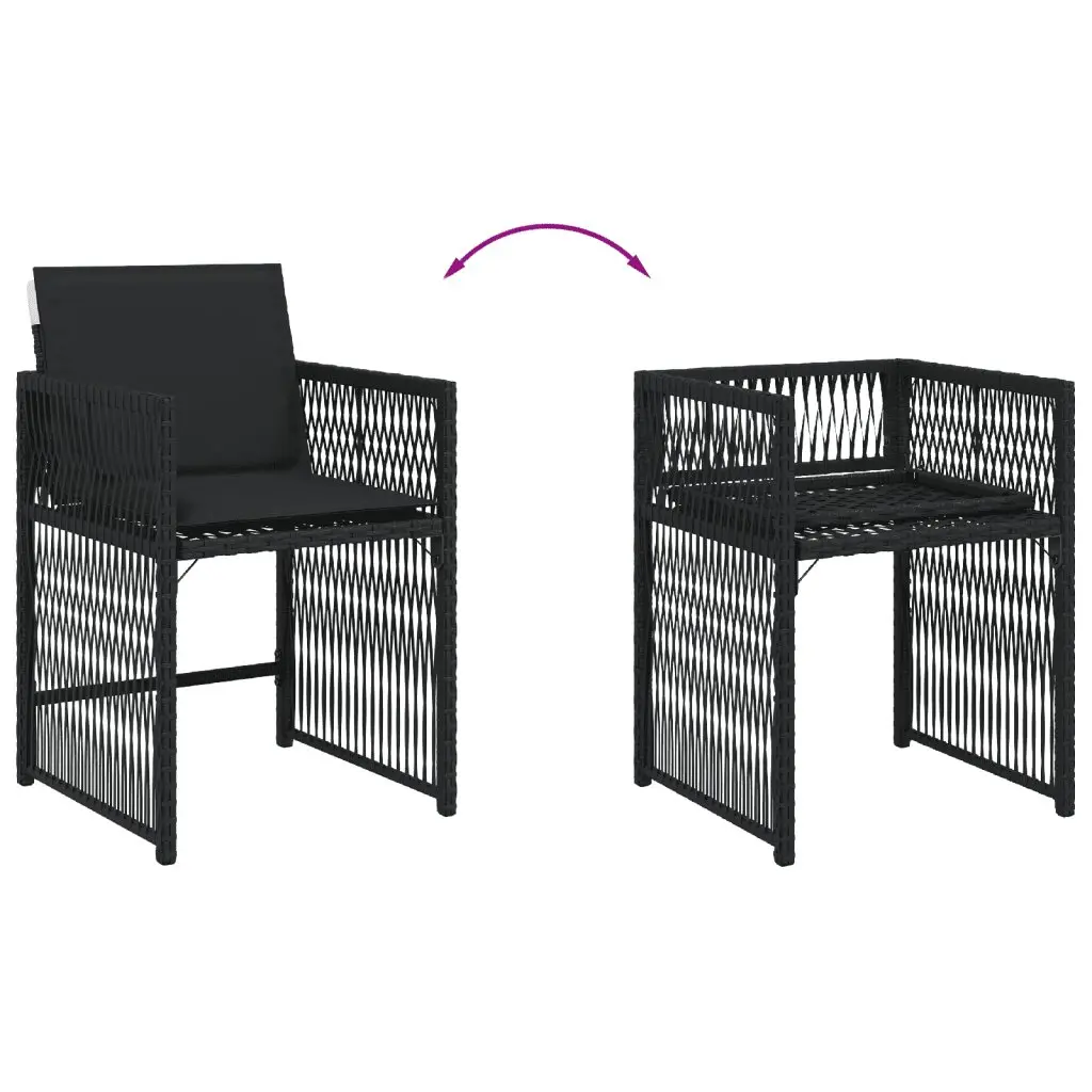 7 Piece Outdoor Dining Set PE Rattan Black with Cushions