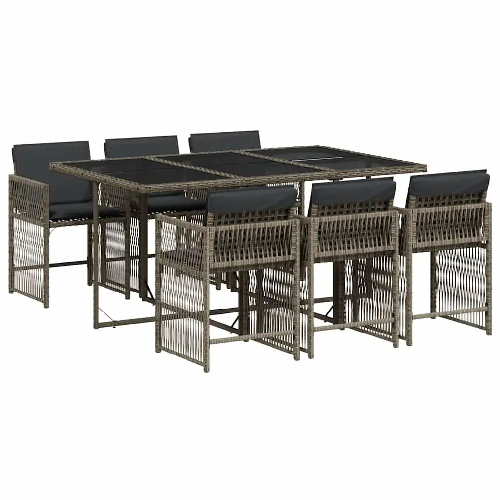 Garden Dining Set PE Rattan 7 Piece Outdoor Furniture Grey with Tempered Glass Table and Padded Cushions