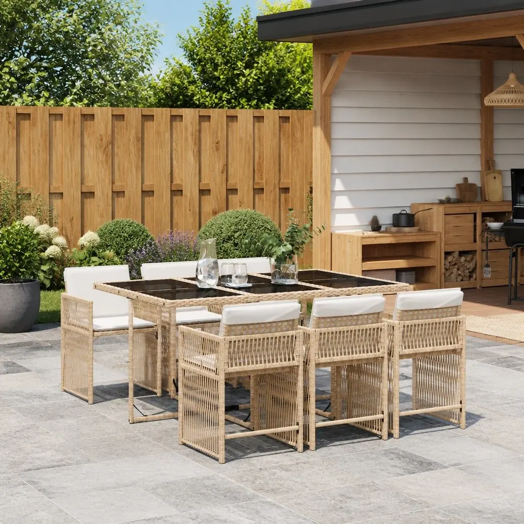 7 Piece Outdoor Dining Set with Cushions in Beige