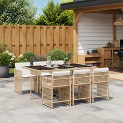 Premium 7 Piece Outdoor Dining Set with Cushions in Beige
