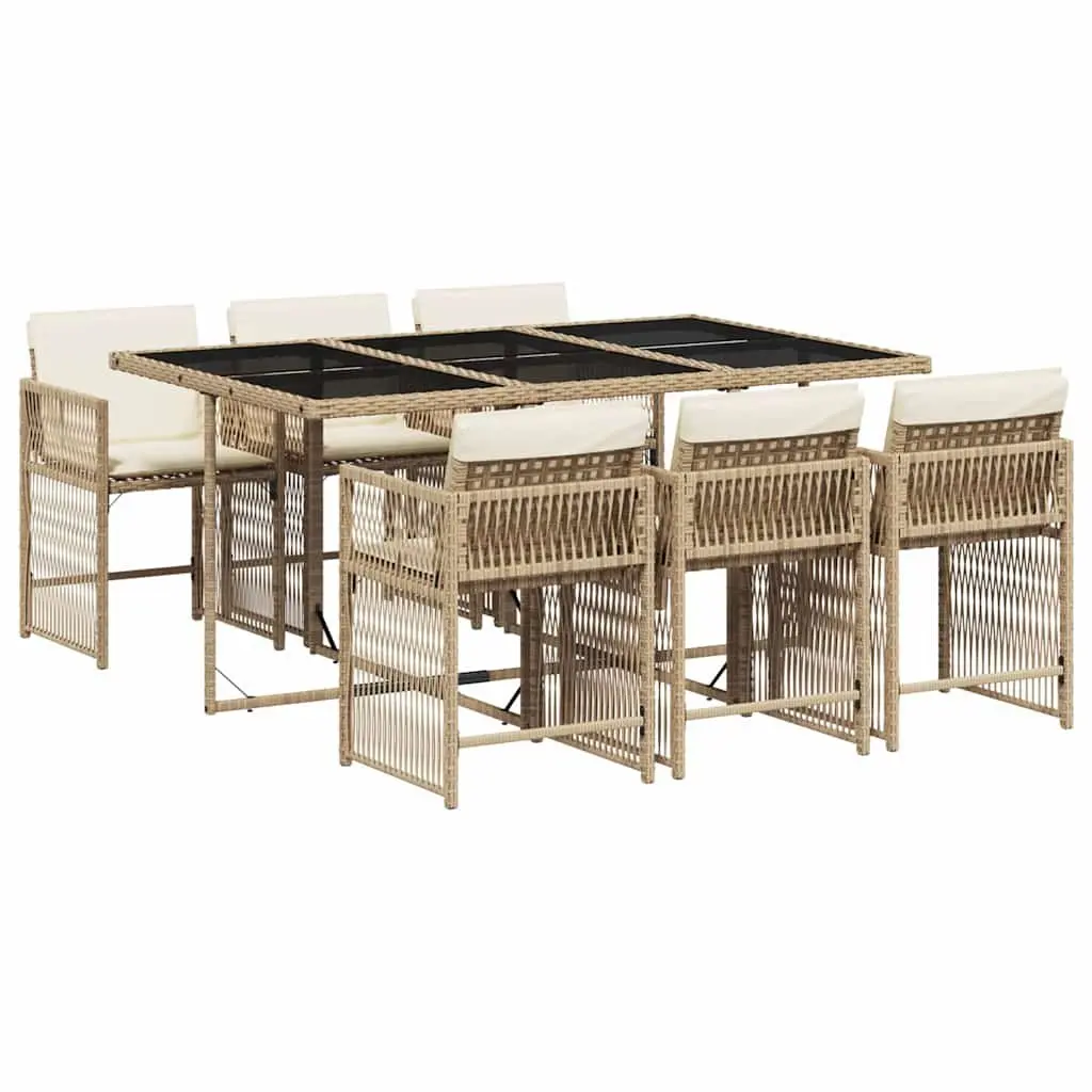 7 Piece Outdoor Dining Set with Cushions in Beige