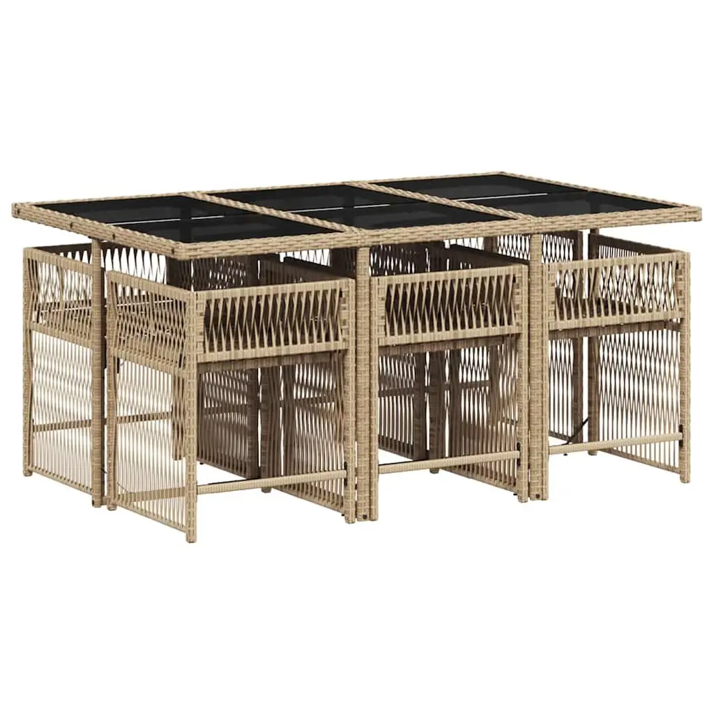 7 Piece Outdoor Dining Set with Cushions in Beige