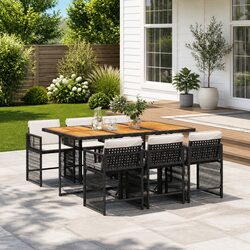 Durable 7 Piece Black Garden Dining Set with Cushions