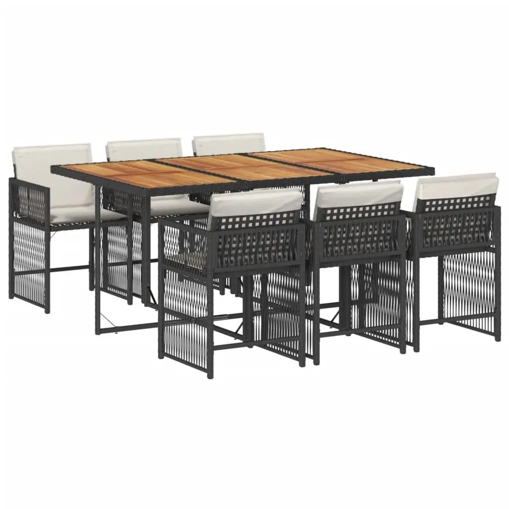7 Piece Black Garden Dining Set with Cushions