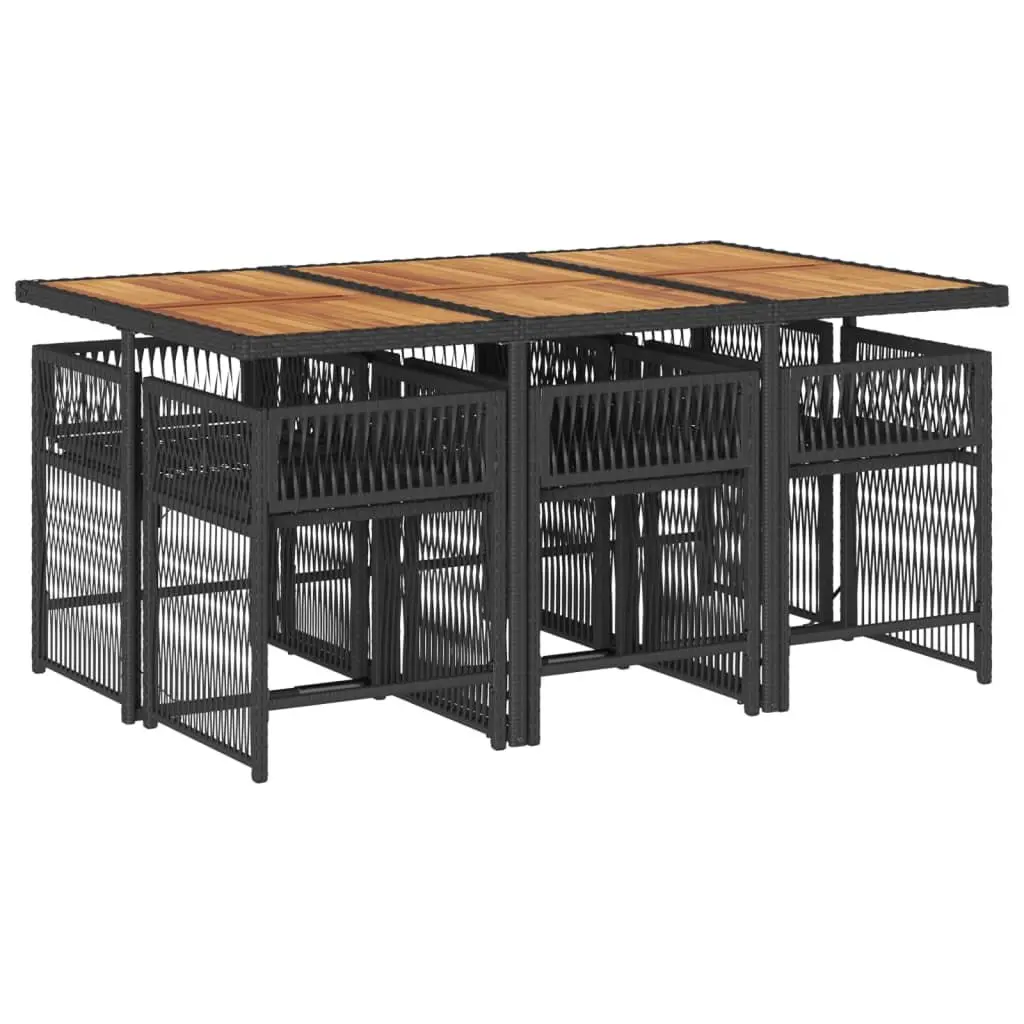 7 Piece Black Garden Dining Set with Cushions