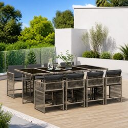 High-Quality 9 Piece Grey Poly Rattan Garden Dining Set