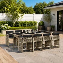 Durable 9 Piece Grey Poly Rattan Garden Dining Set