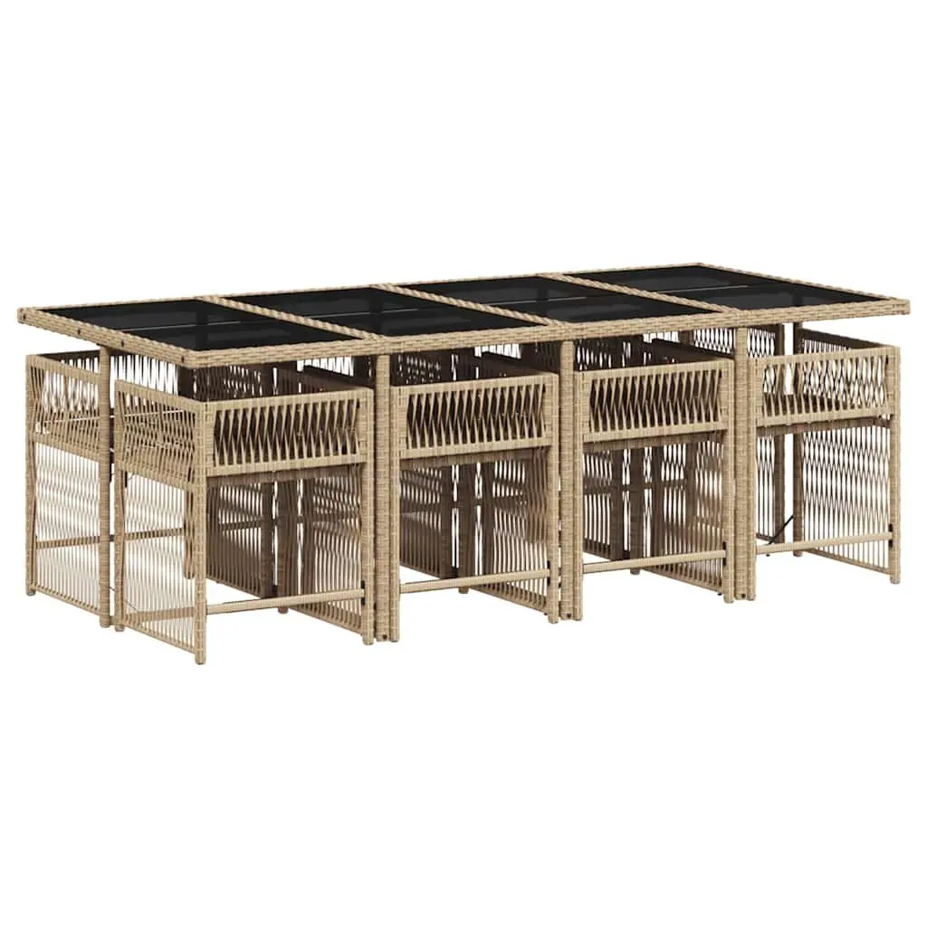 9 Piece Outdoor Dining Set with Beige Poly Rattan