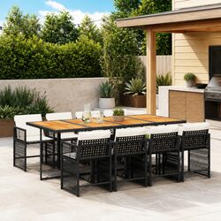 Durable 9 Piece Outdoor Dining Set in Black Poly Rattan