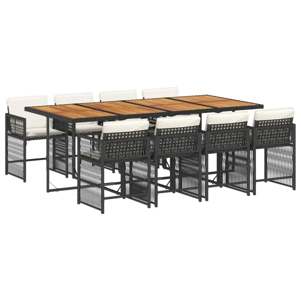 9 Piece Outdoor Dining Set Poly Rattan Acacia Wood Table Black