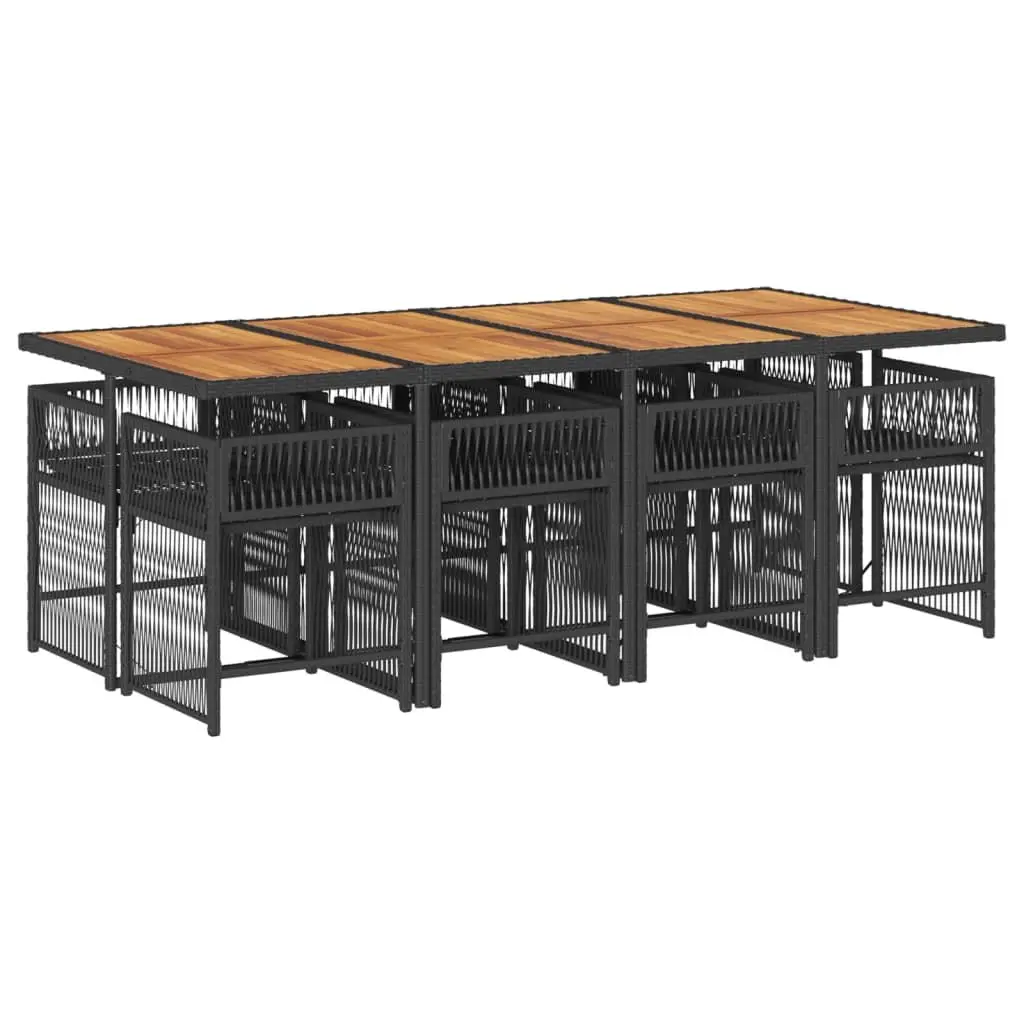 9 Piece Outdoor Dining Set Poly Rattan Acacia Wood Table Black