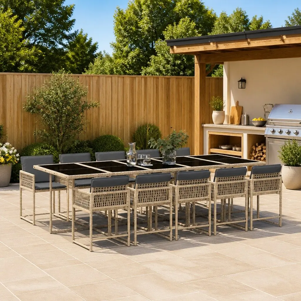 11 Piece Garden Dining Set with Poly Rattan Chairs