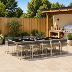Durable 11 Piece Garden Dining Set with Poly Rattan Chairs