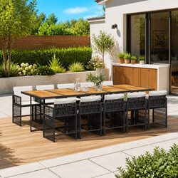 Durable 11 Piece Black Poly Rattan Outdoor Dining Set