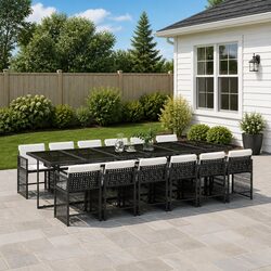 Black Poly Rattan Outdoor Dining Set 13 Piece with Cushions