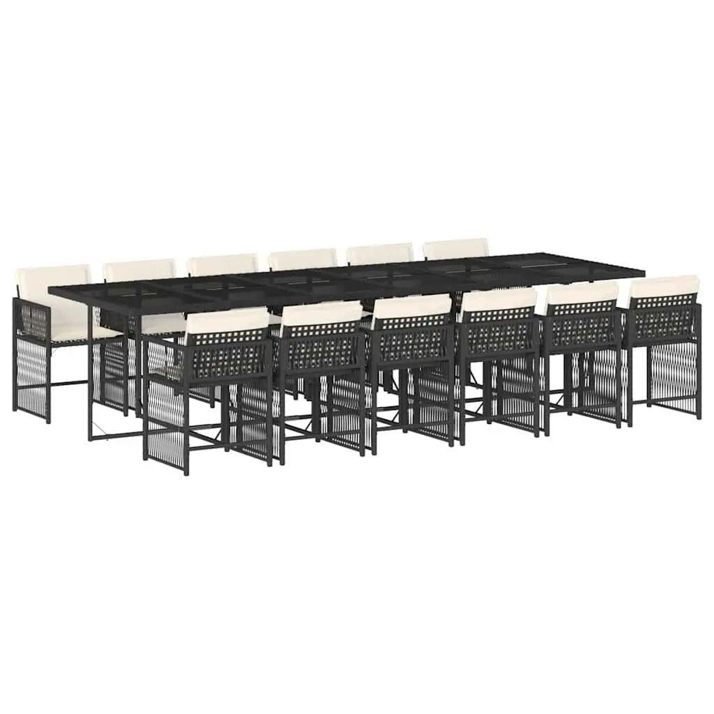 Garden Dining Set PE Rattan 13 Piece Black Outdoor Furniture with Cushions