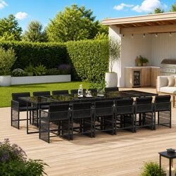 Black Poly Rattan 13-Piece Outdoor Dining Set with Cushions