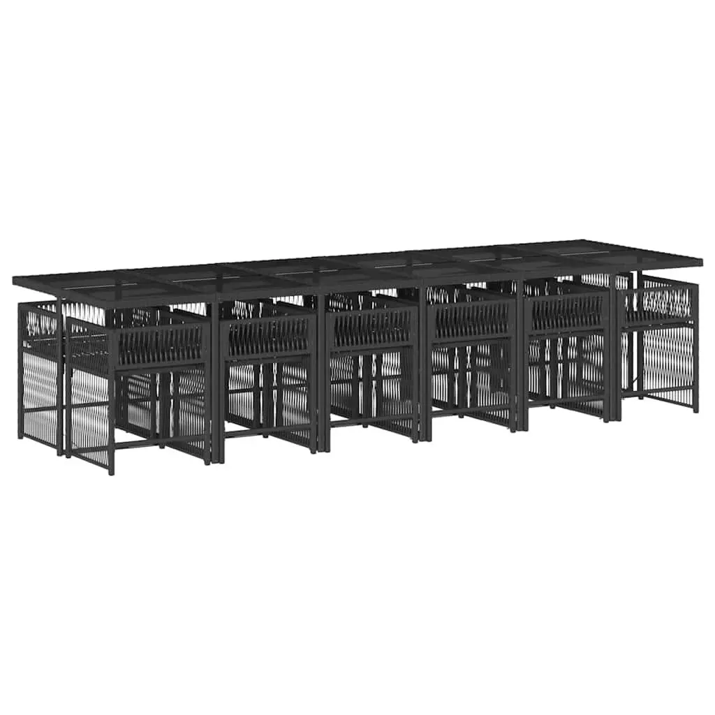 Outdoor Dining Set PE Rattan 13 Piece Black Cushions Table Chairs
