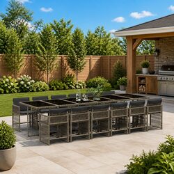 Outdoor 13-Piece Dining Set with Grey Poly Rattan