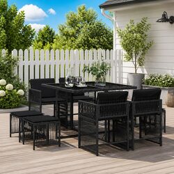 Sturdy 9 Piece Black Poly Rattan Garden Dining Set