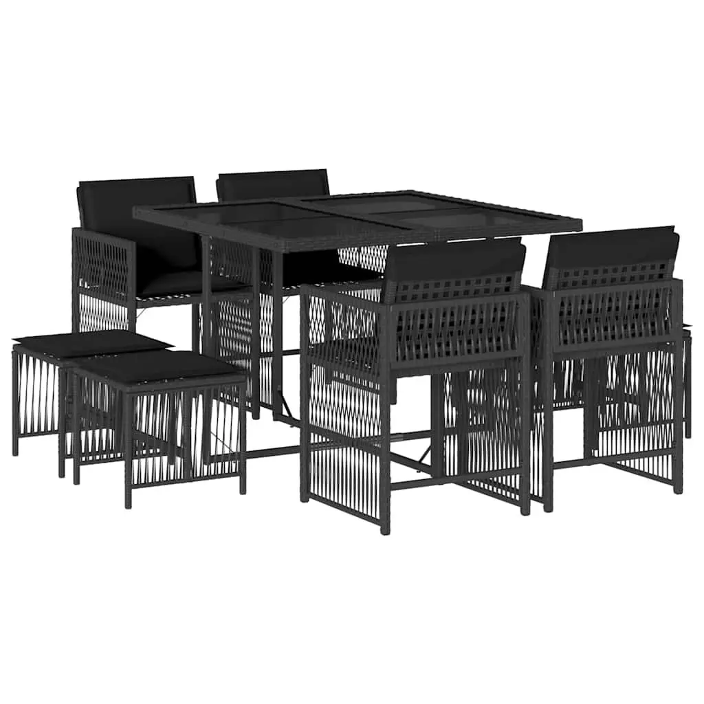 9 Piece Black Poly Rattan Garden Dining Set