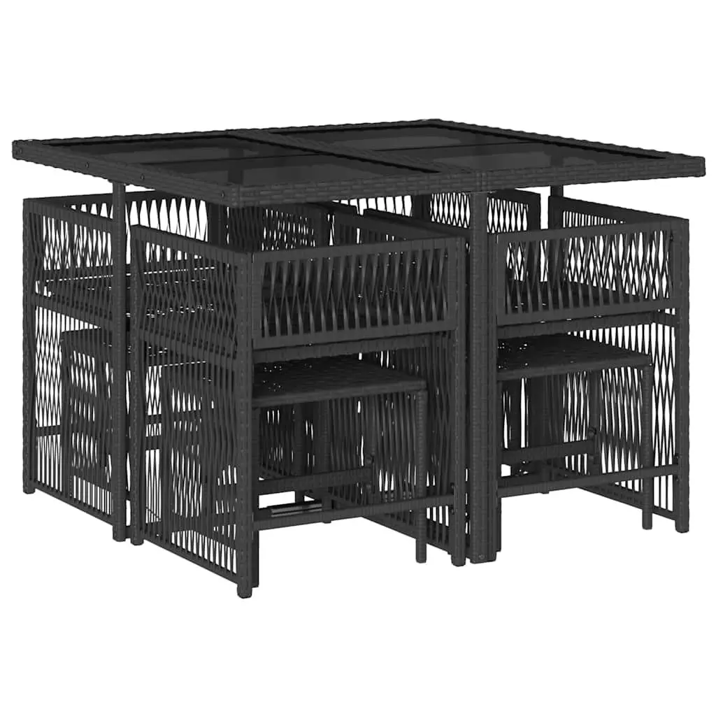 9 Piece Black Poly Rattan Garden Dining Set