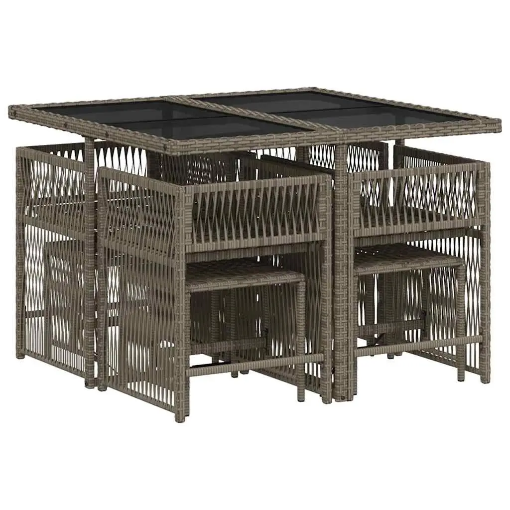 9 Piece Outdoor Dining Set PE Rattan Grey Patio Furniture with Cushions