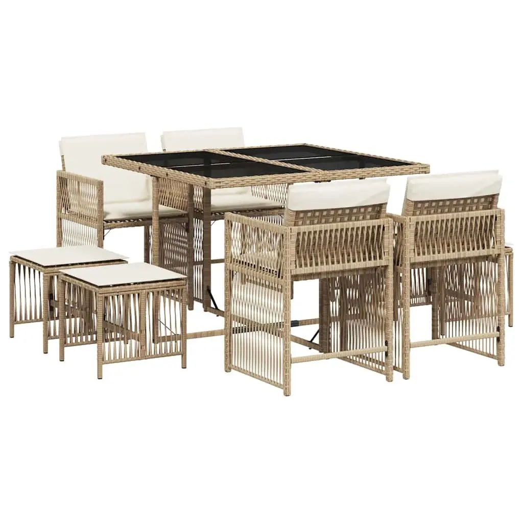 9 Piece Garden Dining Set in Beige Poly Rattan