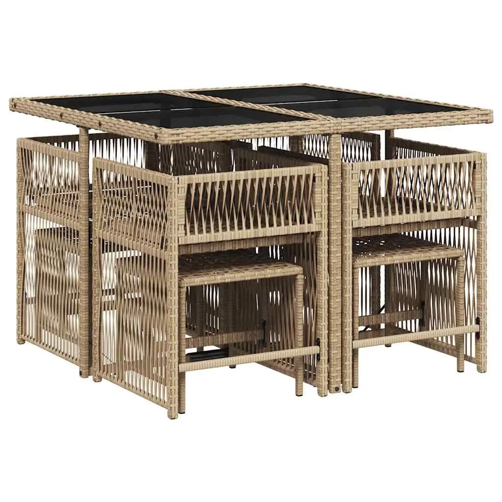 9 Piece Garden Dining Set in Beige Poly Rattan