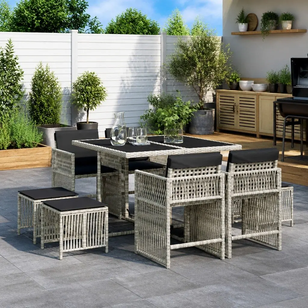Garden Dining Set 9 Piece Grey Poly Rattan