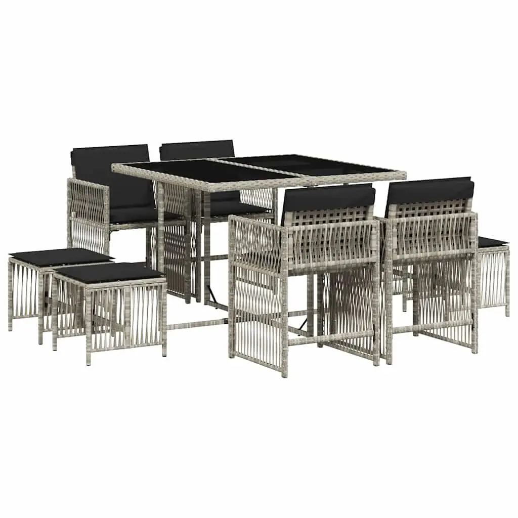 Garden Dining Set 9 Piece Grey Poly Rattan
