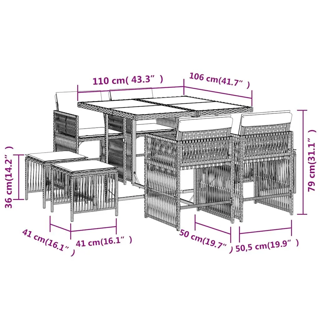 Garden Dining Set 9 Piece Grey Poly Rattan