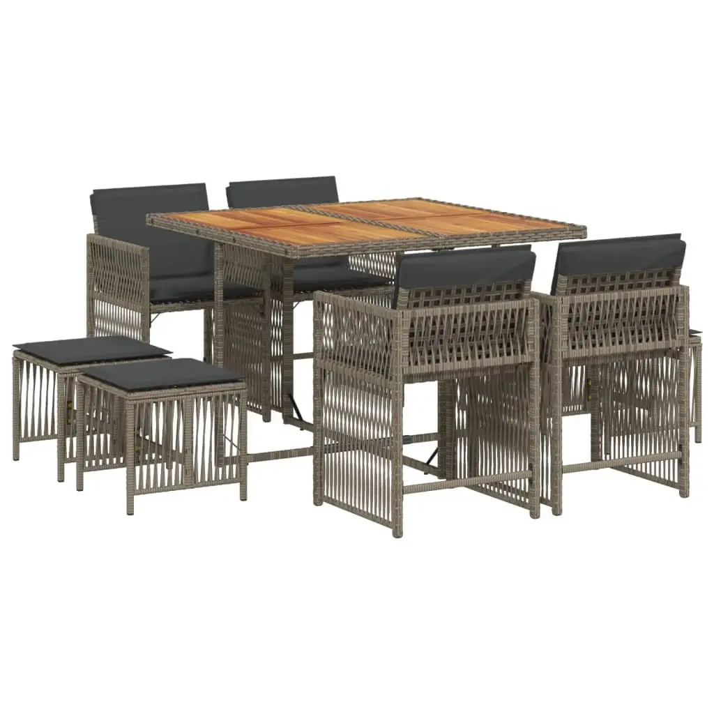 9-Piece Grey Poly Rattan Outdoor Dining Set