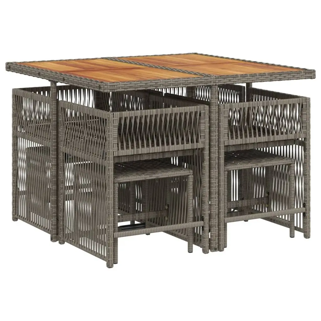 9-Piece Grey Poly Rattan Outdoor Dining Set