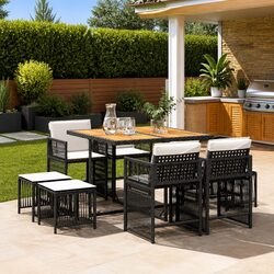 Premium 9 Piece Garden Dining Set with Poly Rattan