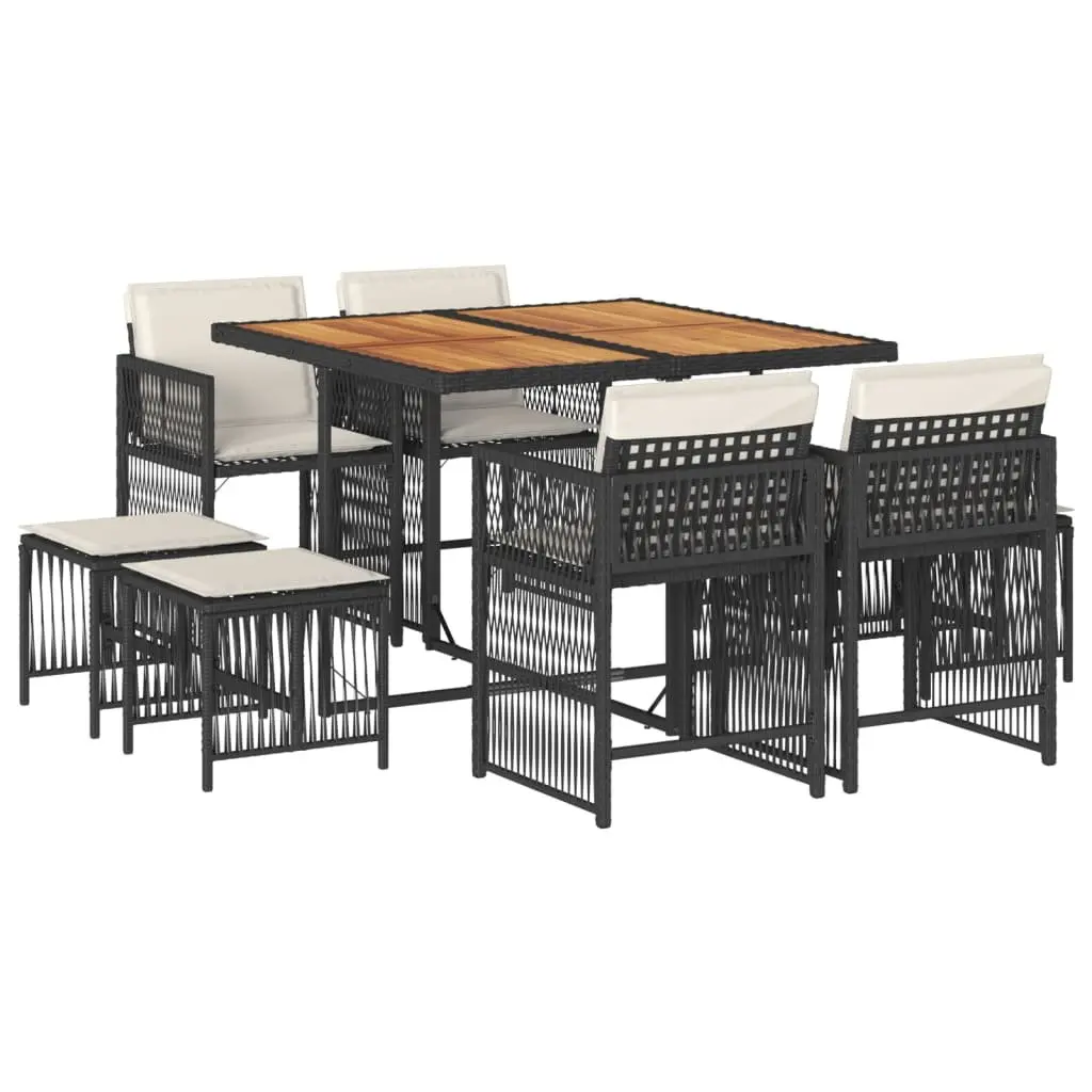 9 Piece Garden Dining Set with Poly Rattan