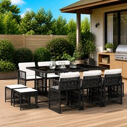 11-Piece Outdoor Dining Set with Durable PE Rattan Chairs