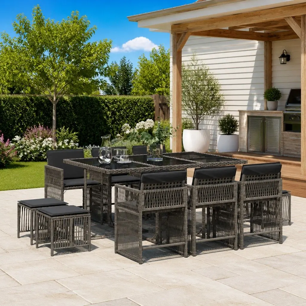 11-Piece Grey Outdoor Dining Set with Cushions