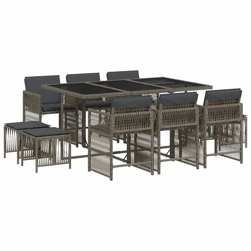 11-Piece Grey Outdoor Dining Set with Cushions