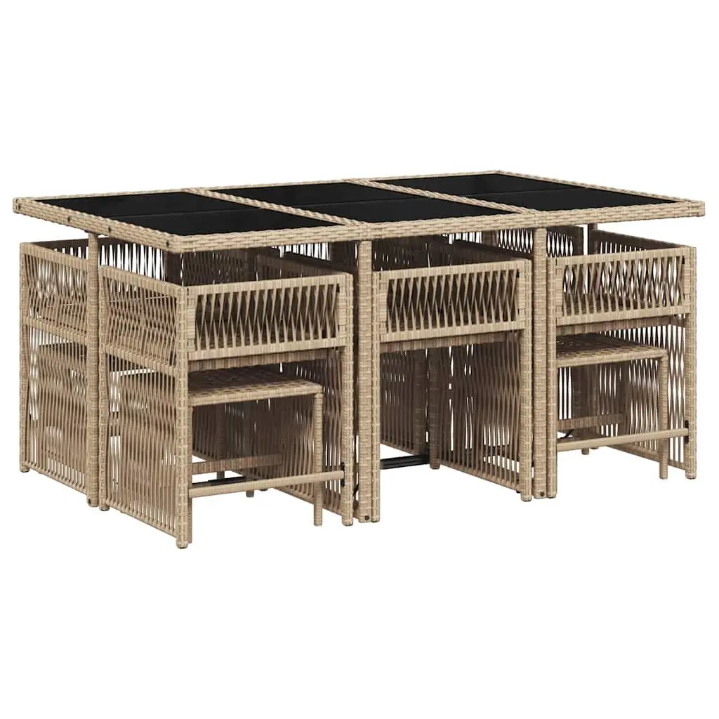Beige Poly Rattan 11 Piece Garden Dining Set with Cushions