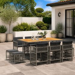 Premium 11-Piece Grey Poly Rattan Garden Dining Set